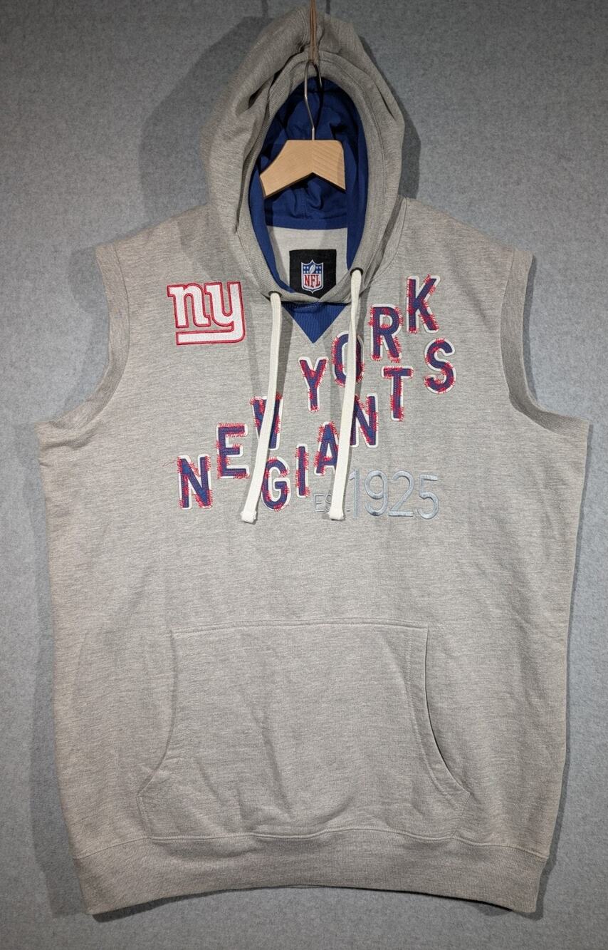 Official NFL New York Giants Sleeveless Hoodie Sweatshirt Gray Mens Size XL